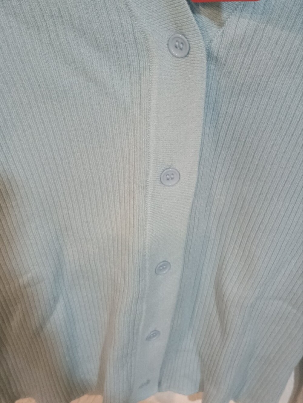 Edited Light Blue Ribbed V-Neck Button Cardigan - Picture 6 of 13